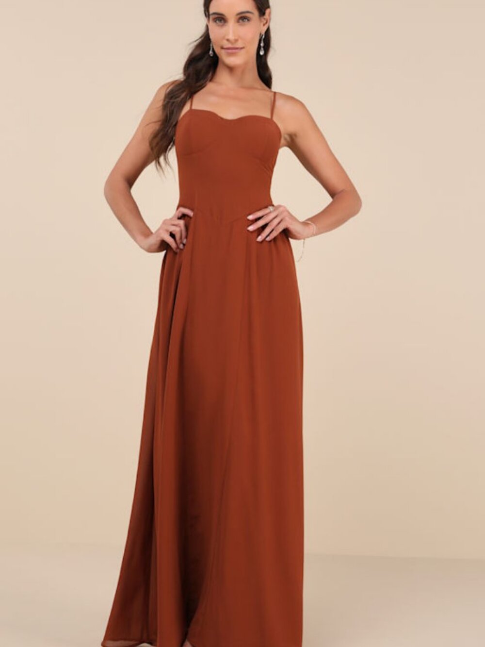 Lulus Exuding Excellence Brown Bustier Maxi Dress XS